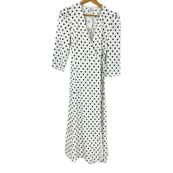 NEW Reformation Hilltop Wrap Dress Sz XS White Black - Picture 5 of 11